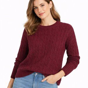 Hollister Women's Burgundy Cable Knit Sweater Large Pullover Academia Preppy
